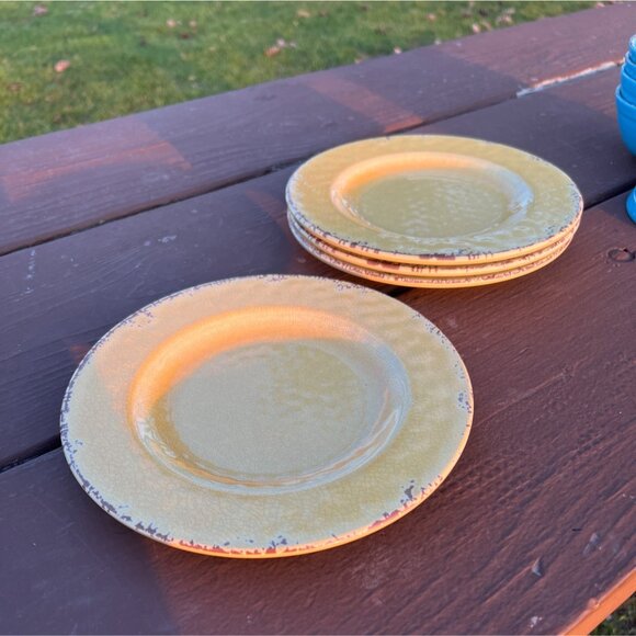 William Sonoma Rustic Yellow Salad Plates 8" Set Of 4 Vintage Distressed Look Du - Picture 5 of 8
